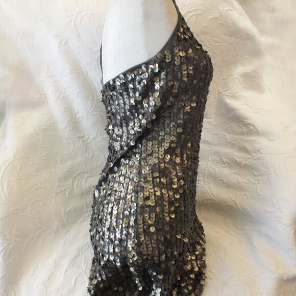 Olive Sequin Dress Glamorous Cocktail Dress Size Small Party Dress - Picture 6 of 14